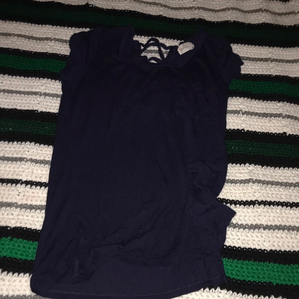 navy blue shirt with open back lace